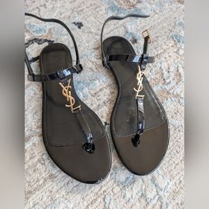 Authentic Yves Saint Laurent Black Patent Leather Sandals